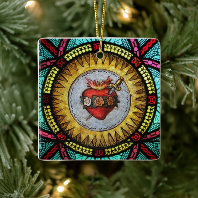 Sacred and Immaculate Heart Ceramic Ornament (Tree)