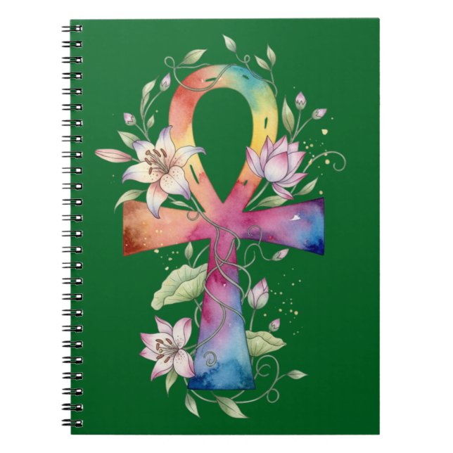 Sacred Ankh Floral Watercolor Notebook (Front)