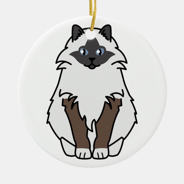 Sacred Birman Cat Cartoon Ceramic Tree Decoration (Front)