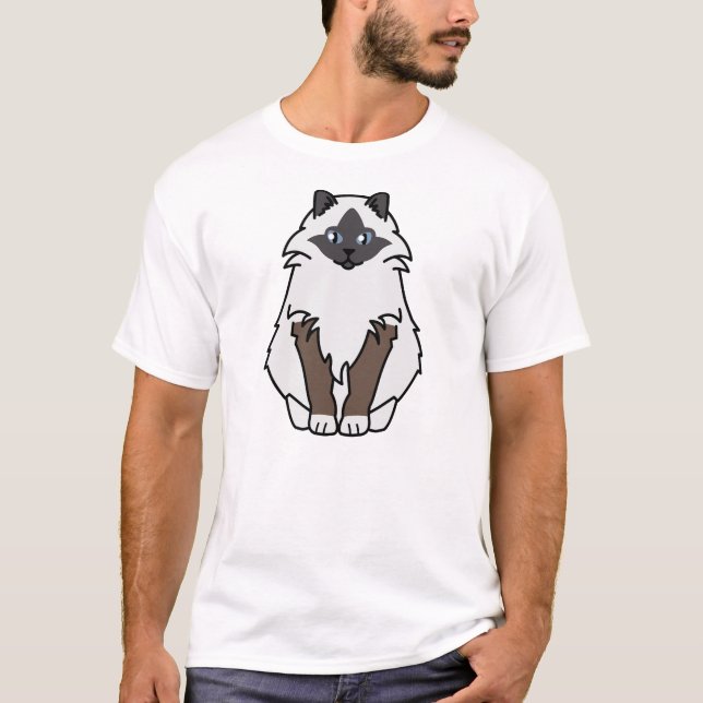 Sacred Birman Cat Cartoon T-Shirt (Front)