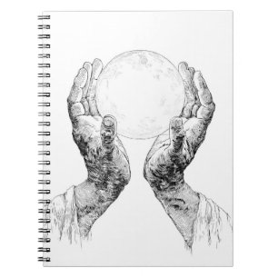 Sacred Black White Moon Hands Sketch Notebook