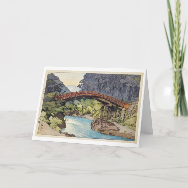 Sacred Bridge, Hiroshi Yoshida, Woodcut Card (Front)