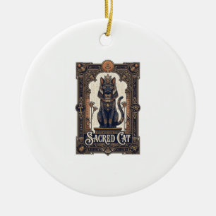 Sacred Cat Cat Ancient Egypt Vintage Vector Art Sh Ceramic Tree Decoration
