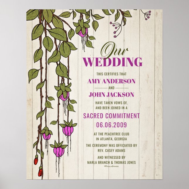 "Sacred Commitment" Boho Vine Wedding Certificate Poster (Front)