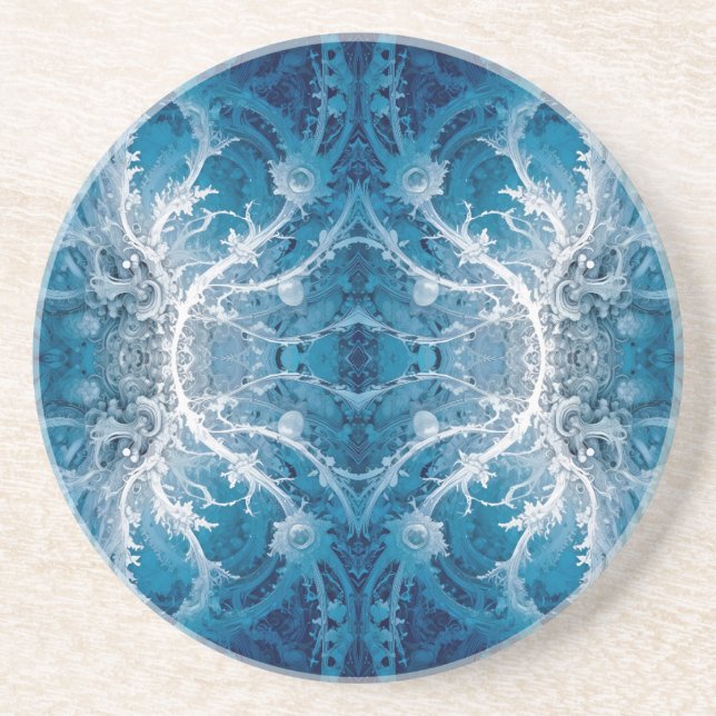 Sacred Cosmic Flow - Blue Silver Symmetry Coaster (Front)
