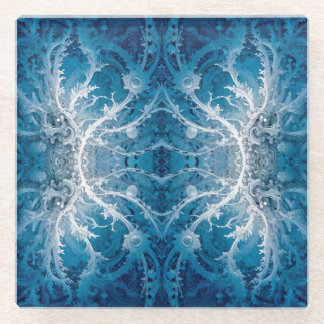 Sacred Cosmic Flow - Blue Silver Symmetry Glass Coaster