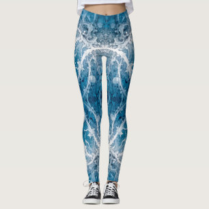 Sacred Cosmic Flow - Blue Silver Symmetry Leggings