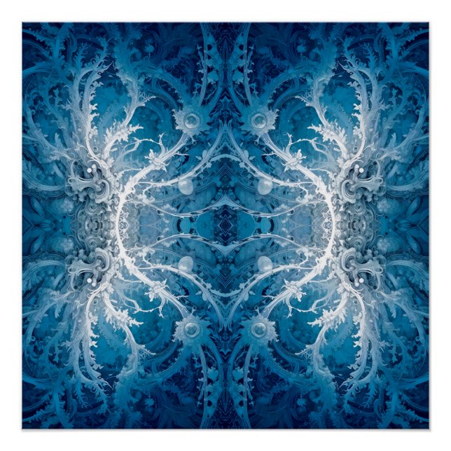 Sacred Cosmic Flow - Blue Silver Symmetry Poster (Front)