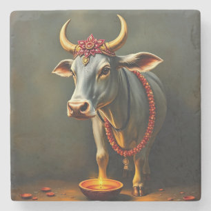 Sacred Cow Diwali Table Accent Stone Coaster