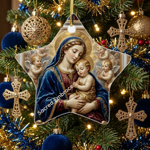Sacred Embrace Holy Virgin Mary Baby Jesus Ornate Ceramic Tree Decoration