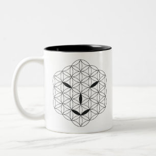 Sacred face - Arcturian 02, Black. Two-Tone Coffee Mug