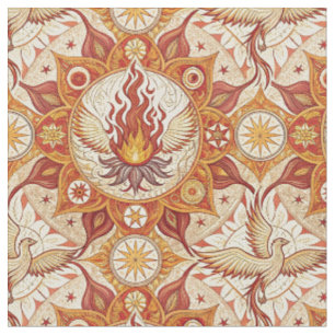 Sacred Flame Lotus Mandala - Fire Phoenix Pattern Fabric