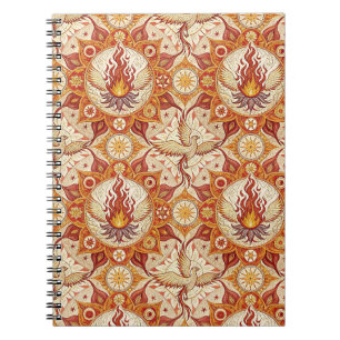 Sacred Flame Lotus Mandala - Fire Phoenix Pattern Notebook