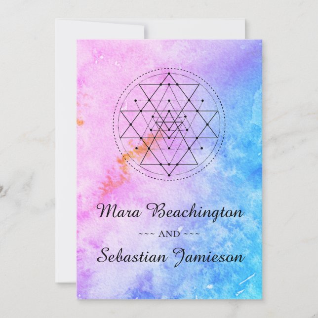 *~* Sacred Geometry Abstract Watercolor Wedding Invitation (Front)