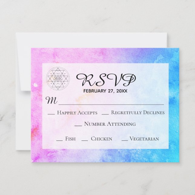 *~* Sacred Geometry Abstract Watercolor Wedding RSVP Card (Front)
