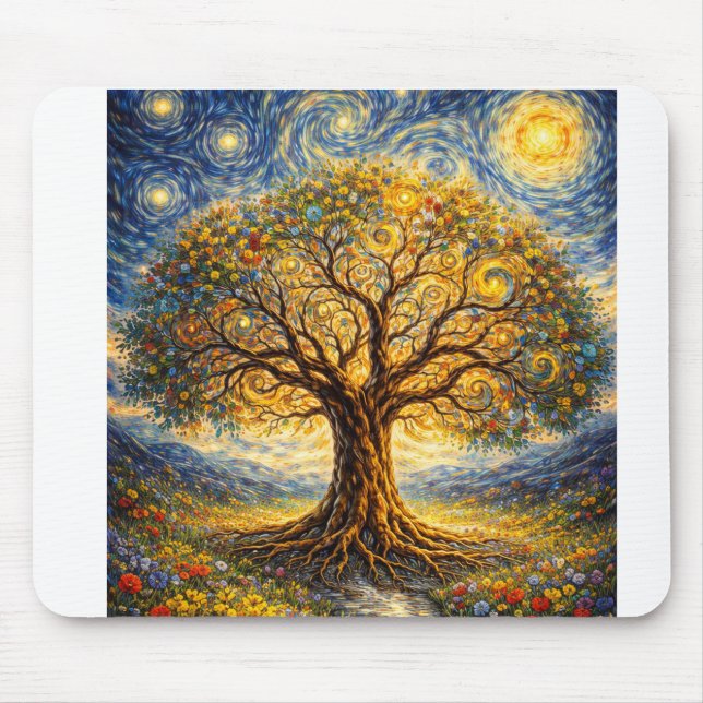 Sacred geometry art  tree mouse mat (Front)