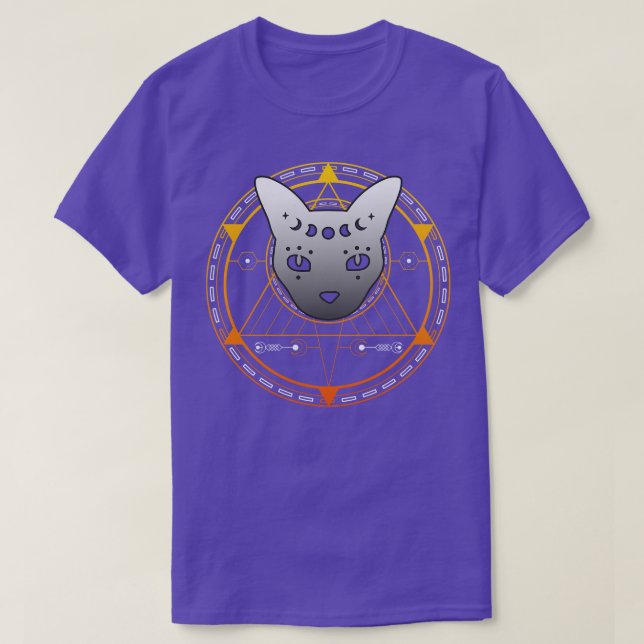 Sacred Geometry Cat Magic Wicca Goth T-Shirt (Design Front)