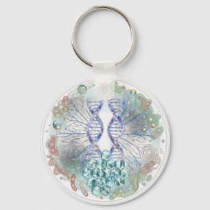 Sacred Geometry DNA Helix Crystal Science Art Key Ring