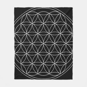 Sacred Geometry : Flower of Life Black & White Fleece Blanket