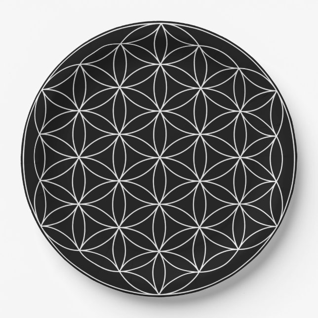 Sacred Geometry : Flower of Life Black & White Paper Plate (Front)