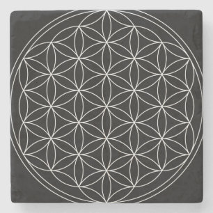 Sacred Geometry : Flower of Life Black & White Stone Coaster
