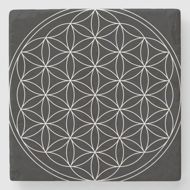 Sacred Geometry : Flower of Life Black & White Stone Coaster (Front)