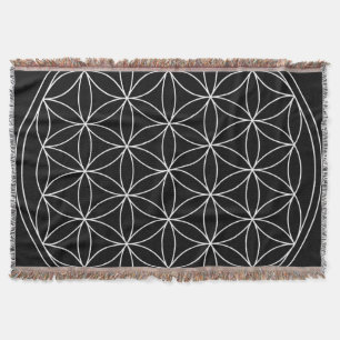 Sacred Geometry : Flower of Life Black & White Throw Blanket