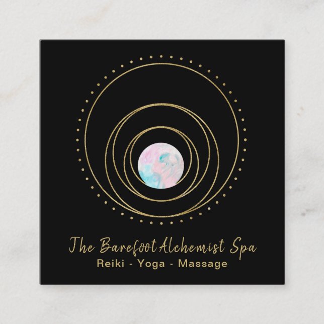 *~* Sacred Geometry  Gold Geometric Boho Mandala Square Business Card (Front)