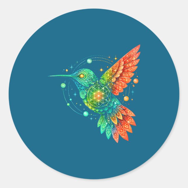 Sacred Geometry Hummingbird Mystic Celestial Desig Classic Round Sticker (Front)