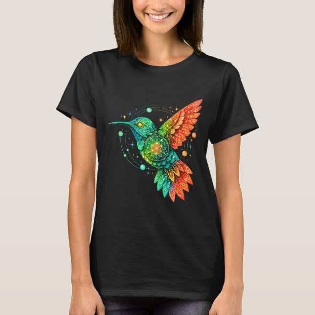 Sacred Geometry Hummingbird Mystic Celestial Desig T-Shirt (Front)