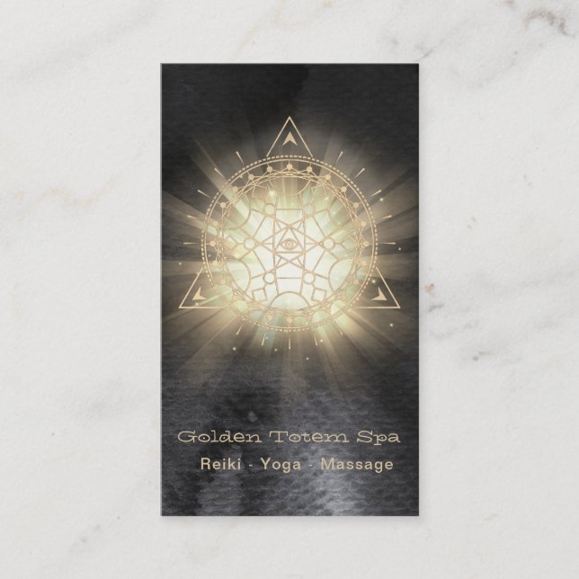 *~* Sacred Geometry . Light Rays Golden Totem Business Card (Front)