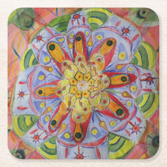Sacred Geometry Mandala Custom Square Coasters (Front)