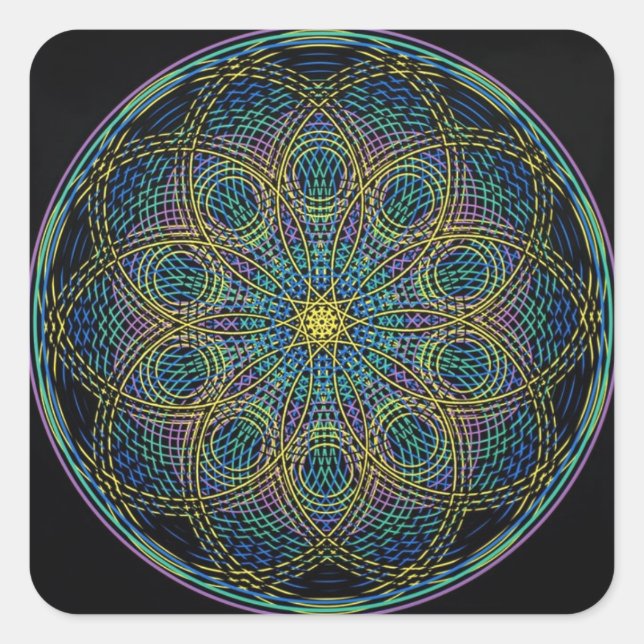 Sacred Geometry Mandala: Sincerity - Hand Drawn Square Sticker (Front)
