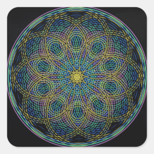 Sacred Geometry Mandala: Sincerity - Hand Drawn Square Sticker
