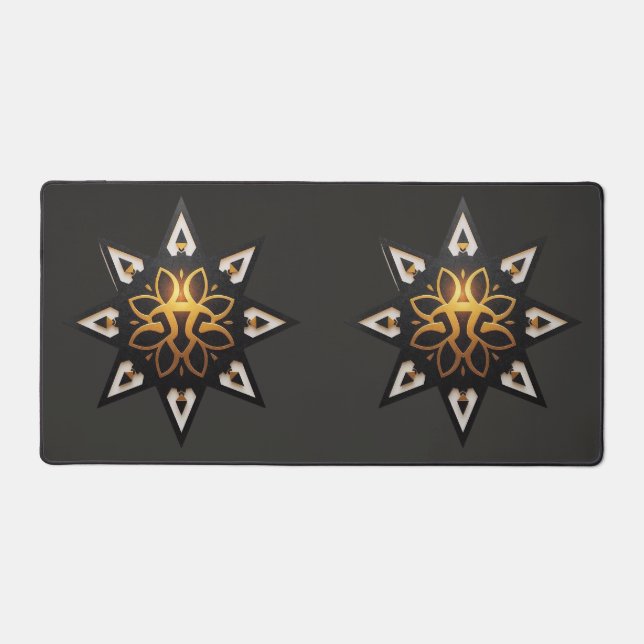 🌟Sacred Geometry Mandala – Timeless Golden Star Desk Mat (Front)