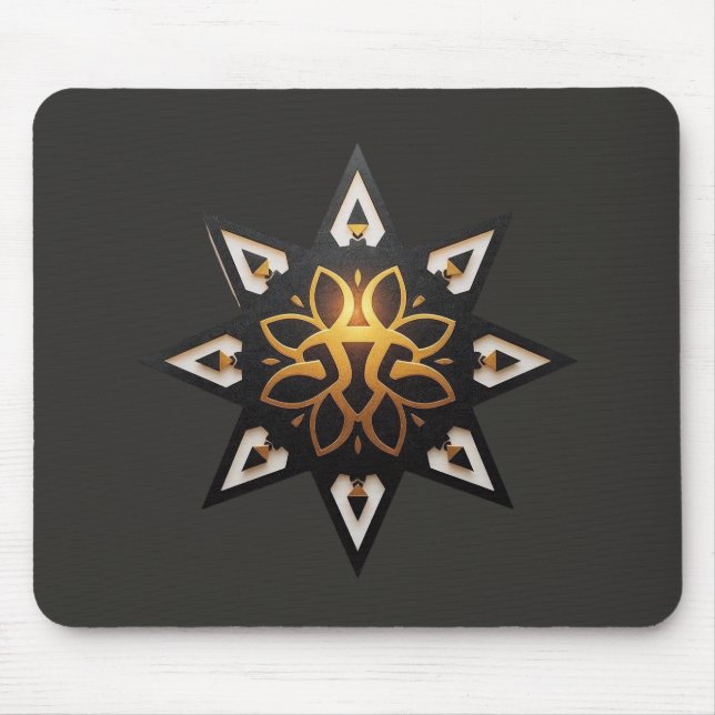 🌟Sacred Geometry Mandala – Timeless Golden Star Mouse Mat (Front)