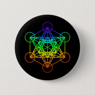 Sacred Geometry Metatron's Cube in raibow colours 6 Cm Round Badge
