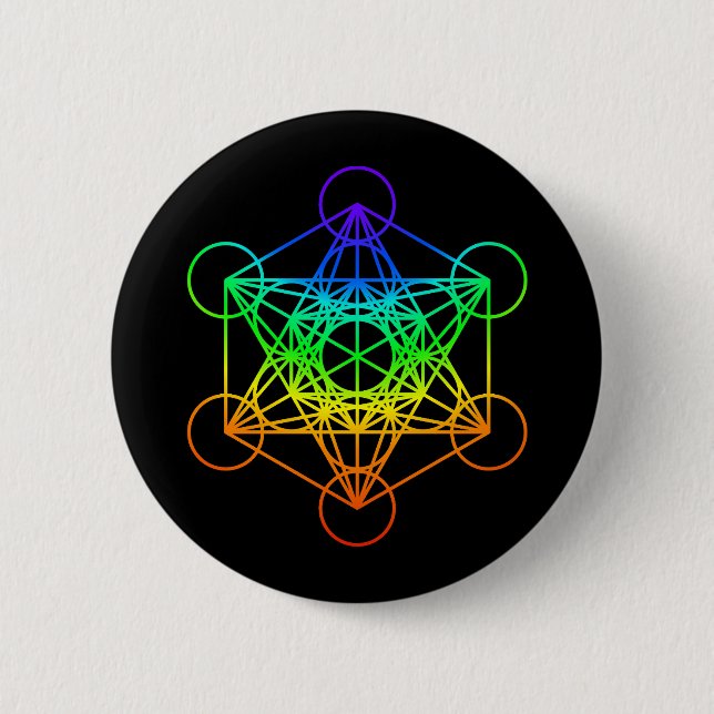 Sacred Geometry Metatron's Cube in raibow colours 6 Cm Round Badge (Front)