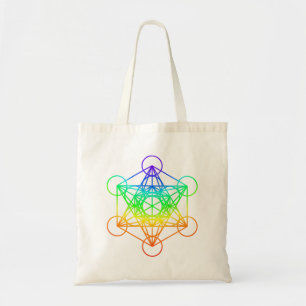 Sacred Geometry Metatron's Cube in raibow colours Tote Bag