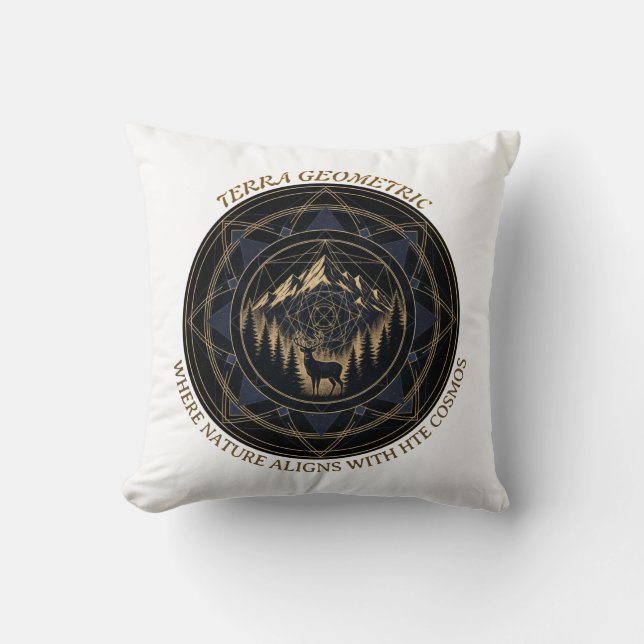 Sacred Geometry Nature Fusion • Mountains & Forest Cushion (Front)