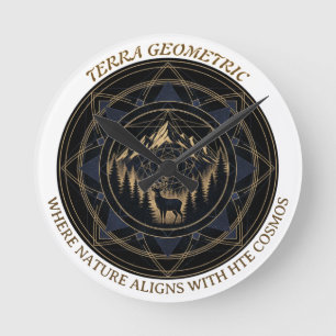 Sacred Geometry Nature Fusion • Mountains & Forest Round Clock