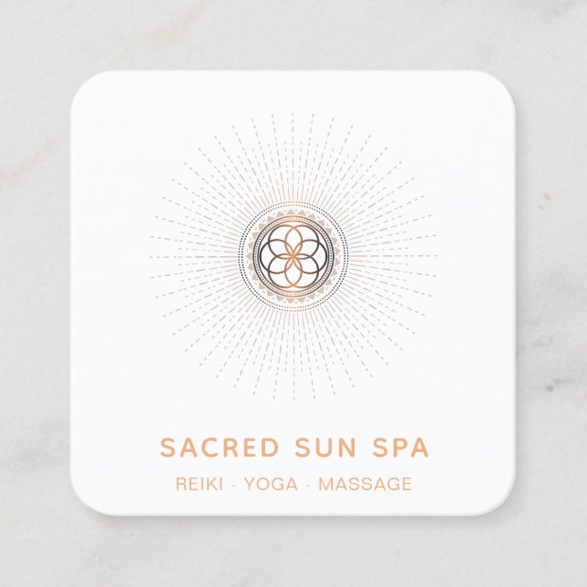 *~* Sacred Geometry Radiating Sun Energy Beams Square Business Card (Front)