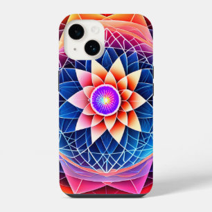 Sacred Geometry Rainbow Mandala Neon Lotus Flower iPhone 14 Case