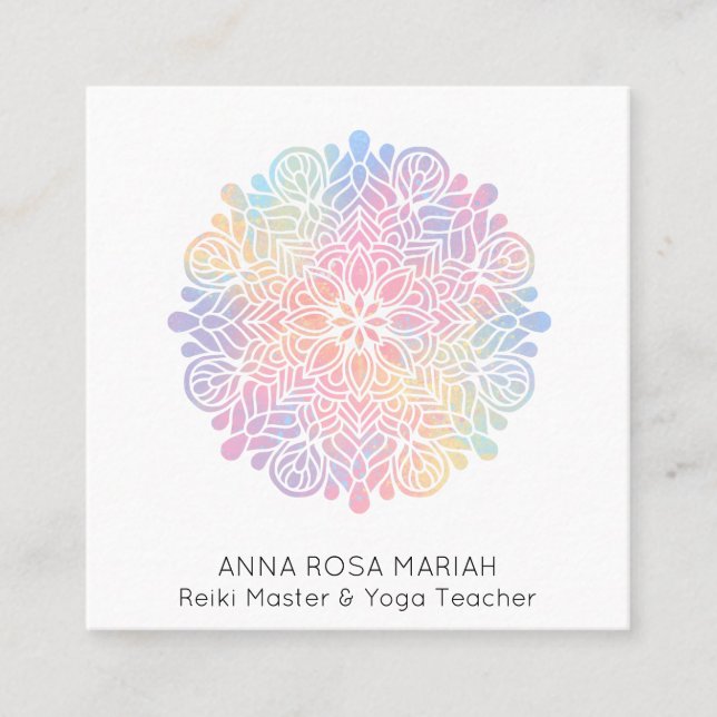 *~*  Sacred Geometry Rainbow Mandala Spiritual Square Business Card (Front)