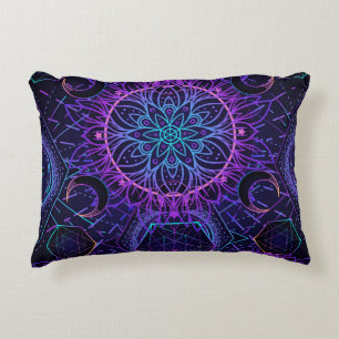 Sacred Geometry seamless pattern. Hindu symbols of Decorative Cushion