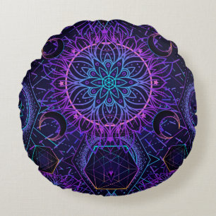 Sacred Geometry seamless pattern. Hindu symbols of Round Cushion