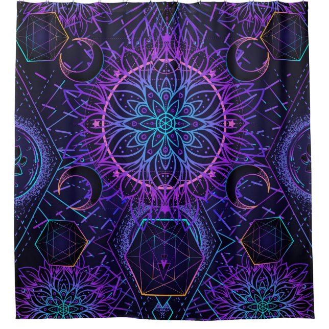 Sacred Geometry seamless pattern. Hindu symbols of Shower Curtain (Front)