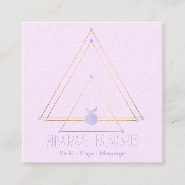 Sacred Geometry Spiritual New Age Gold and Pink Square Business Card (Front)
