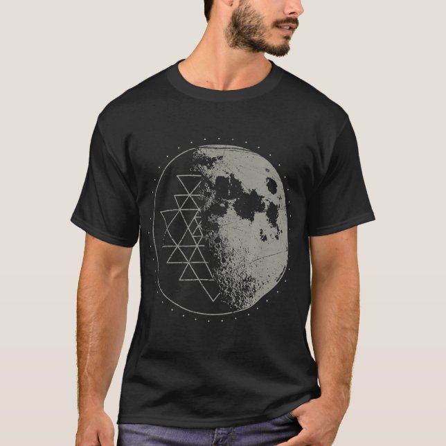 Sacred Geometry Sri Yantra Moon  Psychedelic T-Shirt (Front)