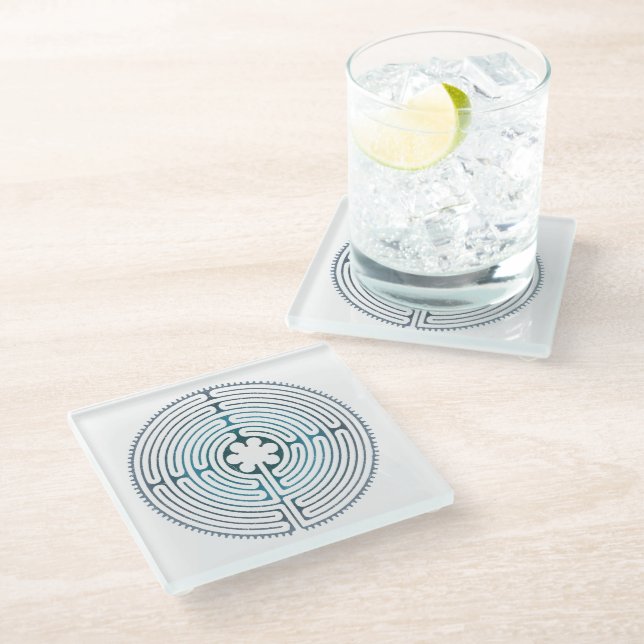Sacred Geometry Symbol - Chartres Labyrinth 1 Glass Coaster (Angled)